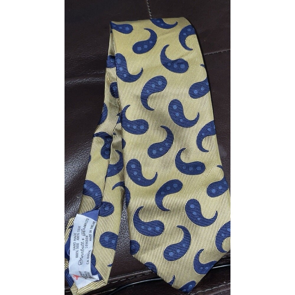 VINTAGE Turnbull & Asser London Silk Tie Gold Blue Paisley Handmade England